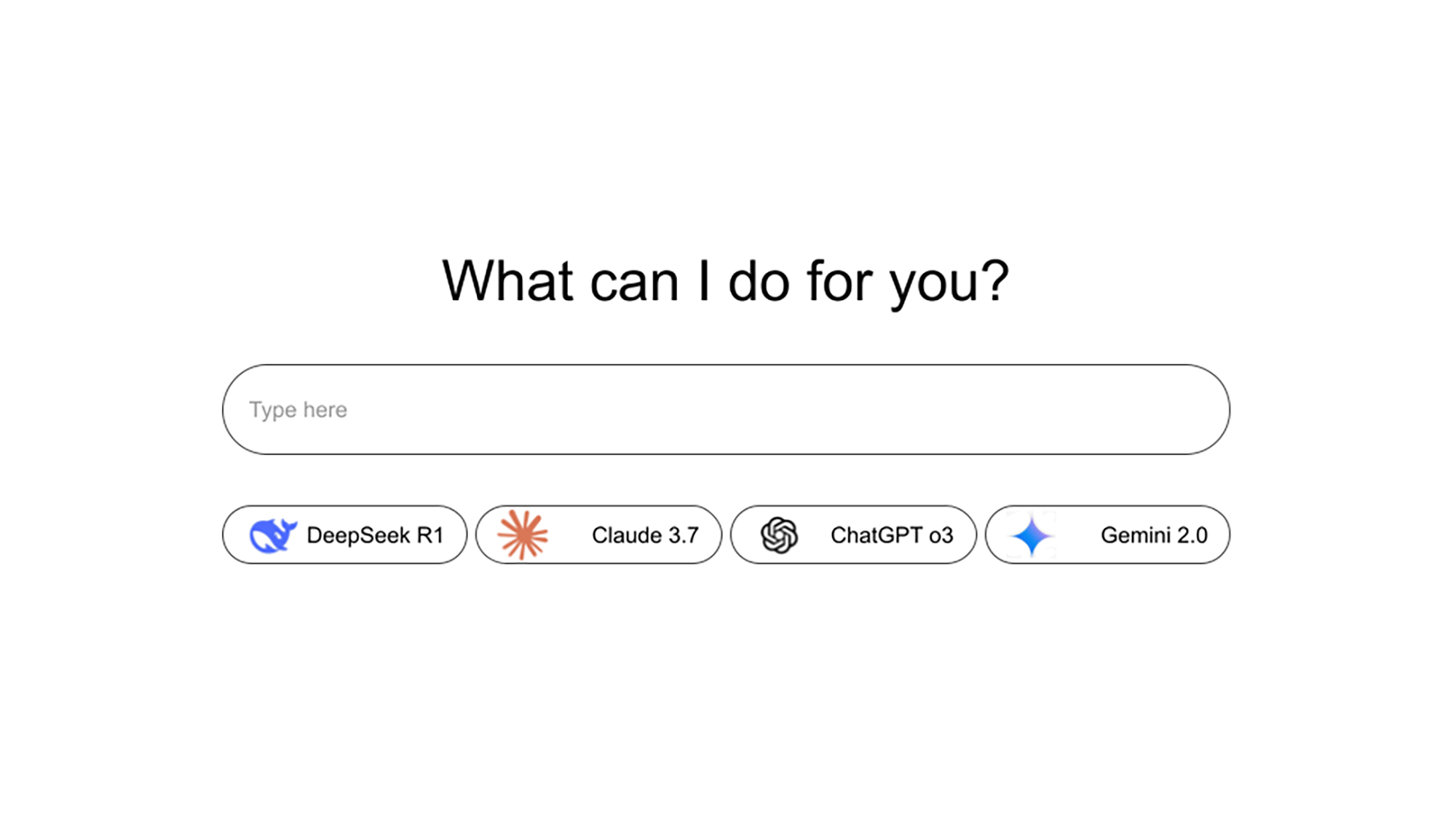 White AI chat interface that says, what can I do for you?